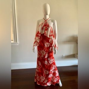 NWOT J Lo x Marciano Printed Ruffle Maxi Dress in Red and White Floral